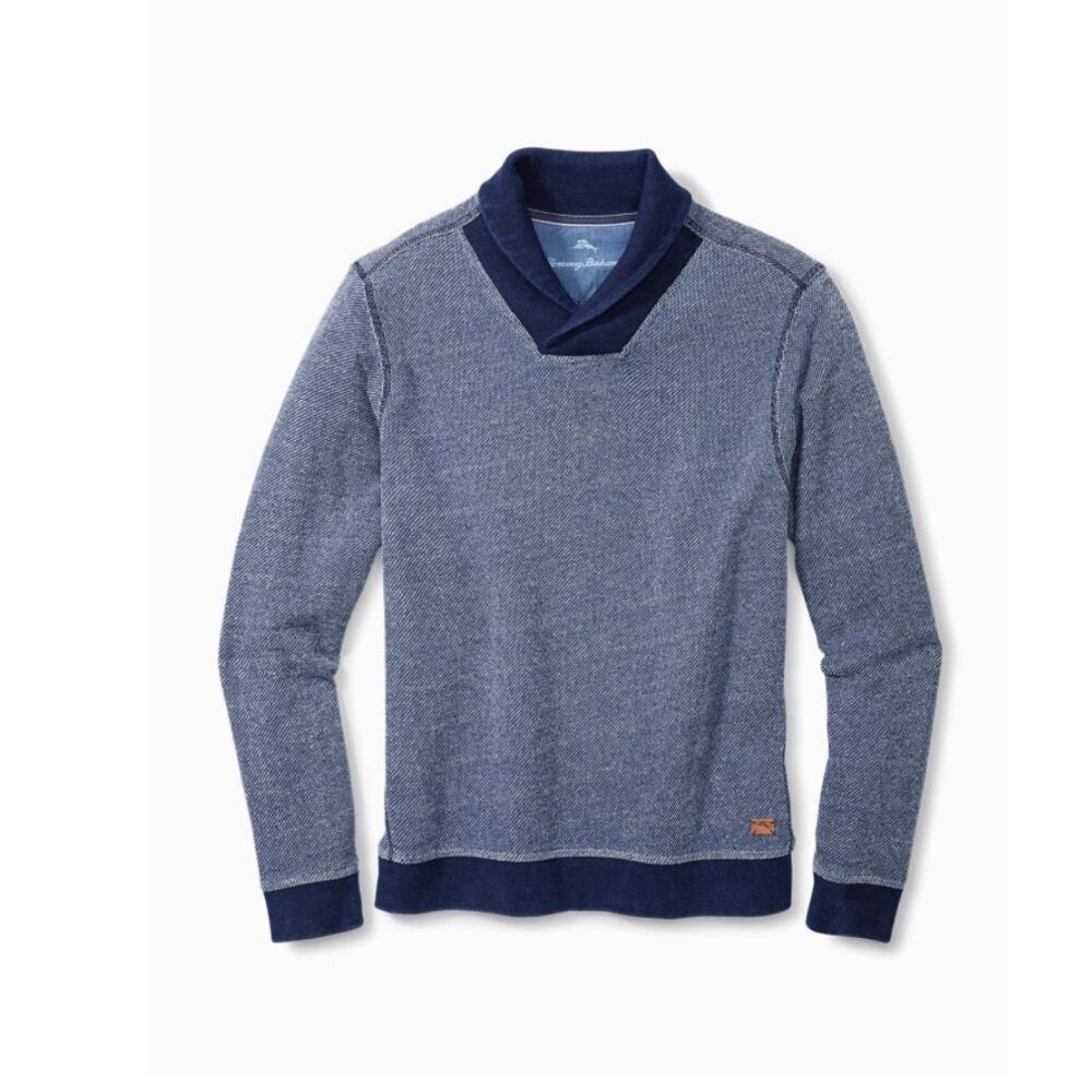 Tommy Bahama Mens Sz M Agave Azul Shawl Pullover Sweatshirt 100%‎ Cotton